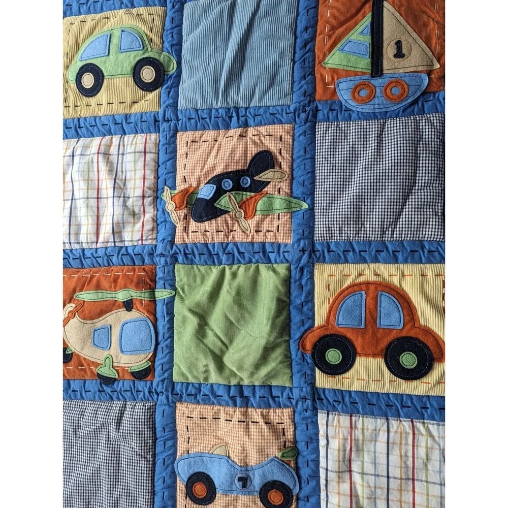 Nautica Kids Nursery Crib Blanket Quilt Patchwork Cars Size 34.25x42.5